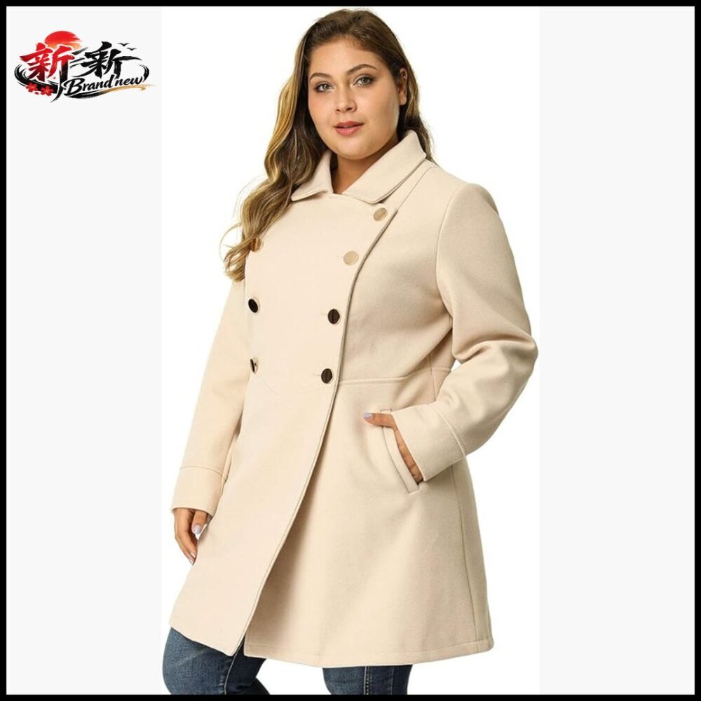 Plus Size Pea Coat with Peter Pan Collar, Double Breasted, Fully Lined